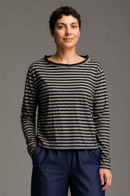 Cut Loose Tops Cut Loose Black Stripe Boxy Mock Neck Top - Multiple Colors 61088222 Cut Loose Black Stripe Boxy Mock Neck Top - Multiple Colors