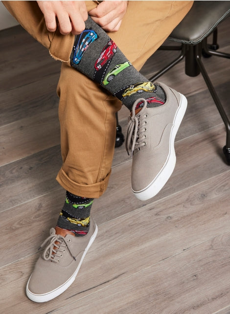 MeMoi Men's Cars Bamboo Blend Crew Sock