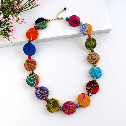 World Finds Kantha Dotted Disc Necklace