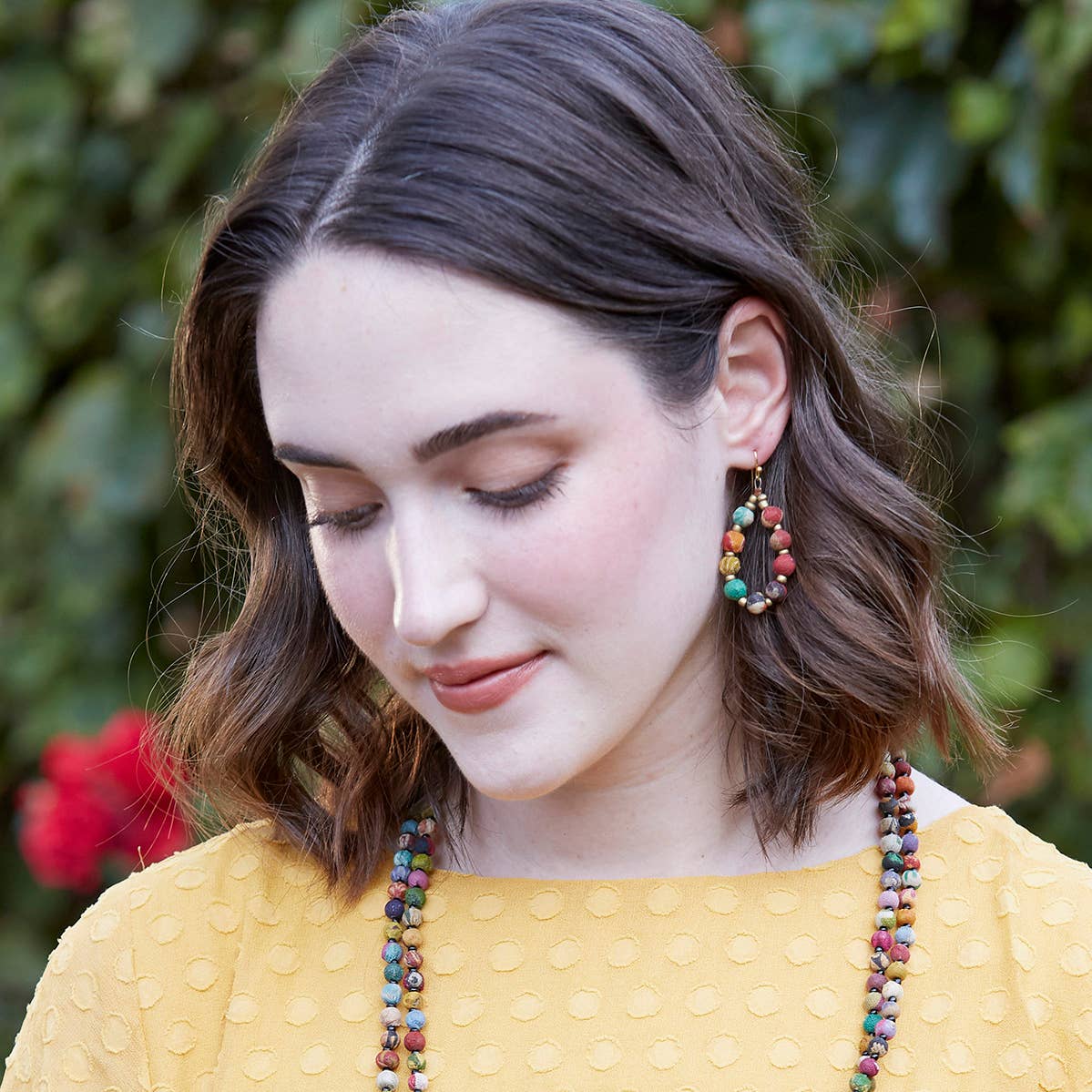 World Finds Kantha Beaded Teardrop Earrings