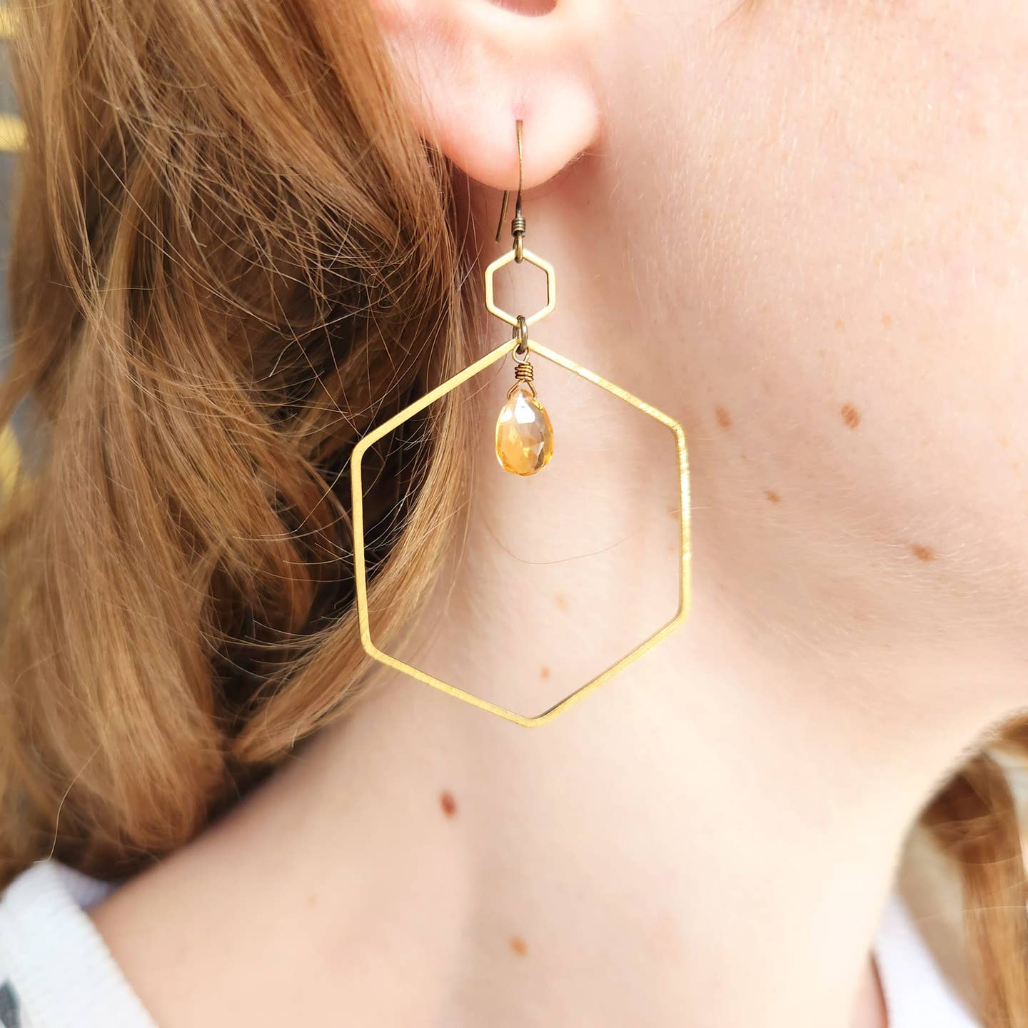 Edgy Petal Earrings Edgy Petal Thin Citrine Hexagon Earrings 64714206 Edgy Petal Thin Citrine Hexagon Earrings