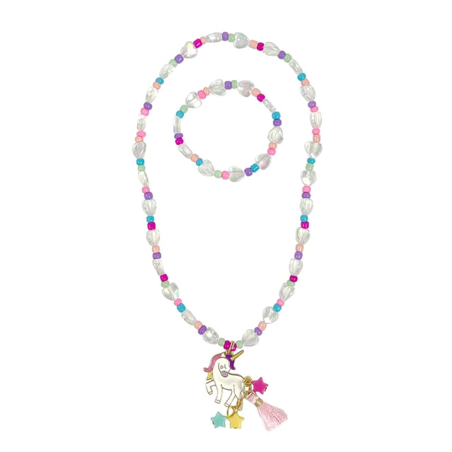 Pink Poppy Unicorn Necklace and Bracelet Set