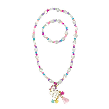 Pink Poppy Unicorn Necklace and Bracelet Set