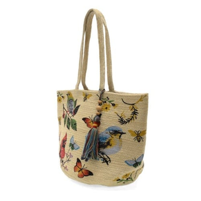 Joy Susan Bags Joy Susan Painted Bird Avis Jute Tote with Tassel 60236254 Joy Susan Painted Bird Avis Jute Tote with Tassel