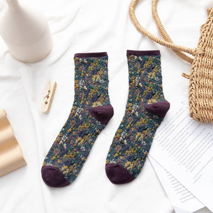Autumn Floral Mid-Calf Socks - Multiple Colors