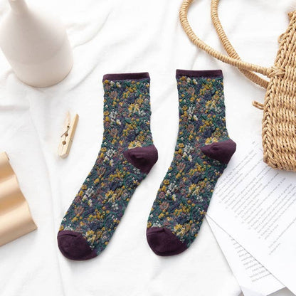 Autumn Floral Mid-Calf Socks - Multiple Colors