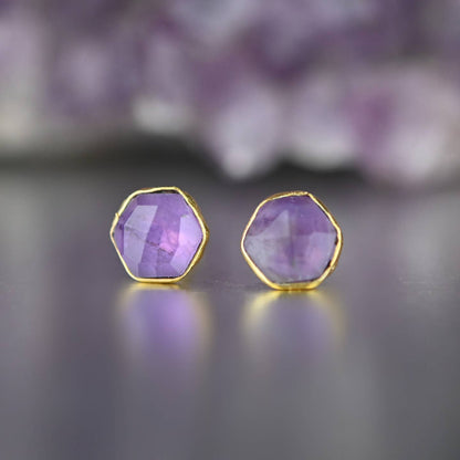 KBD Studio Hexagon Gemstone Stud Earrings - Multiple Colors