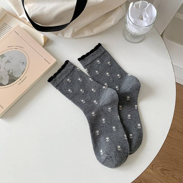 Floral Lace Trim Socks - Multiple Colors