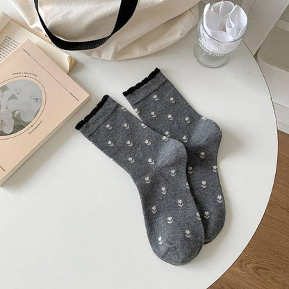 Floral Lace Trim Socks - Multiple Colors