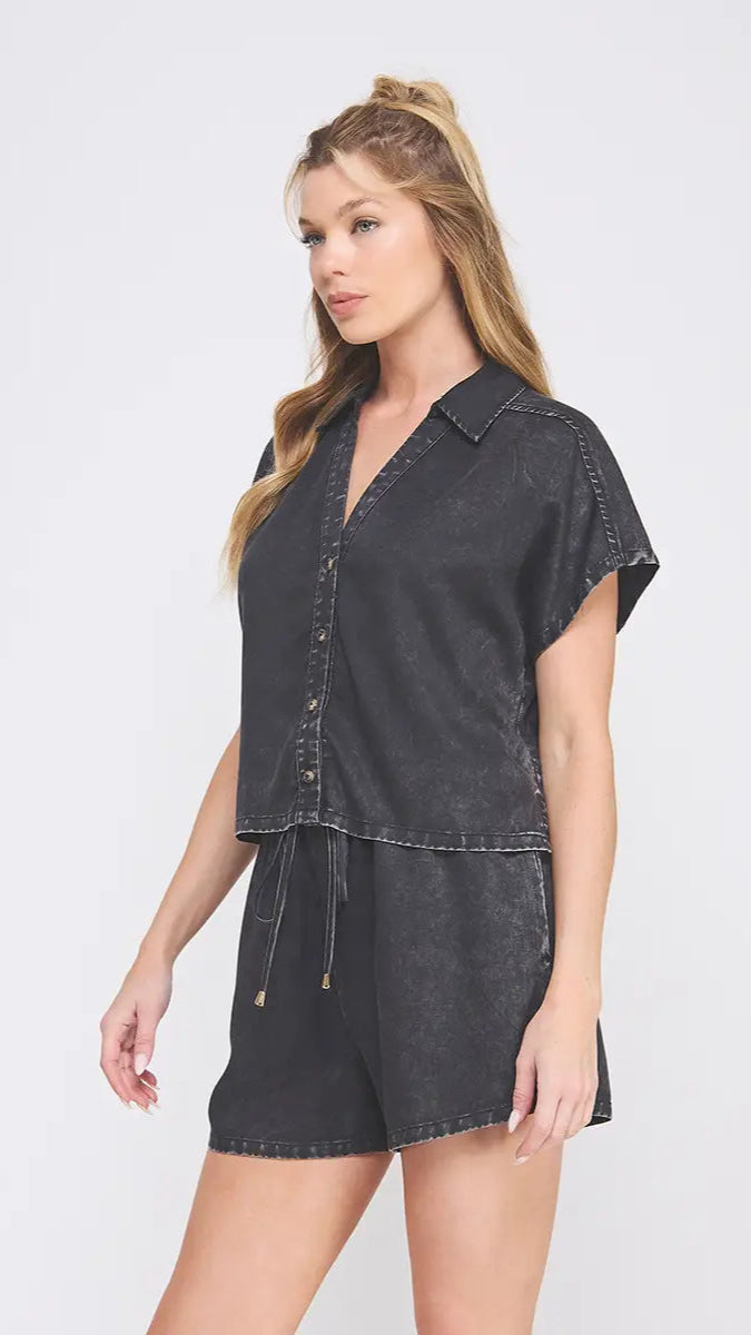 Allie Rose Washed Chambray V-neck Shirt