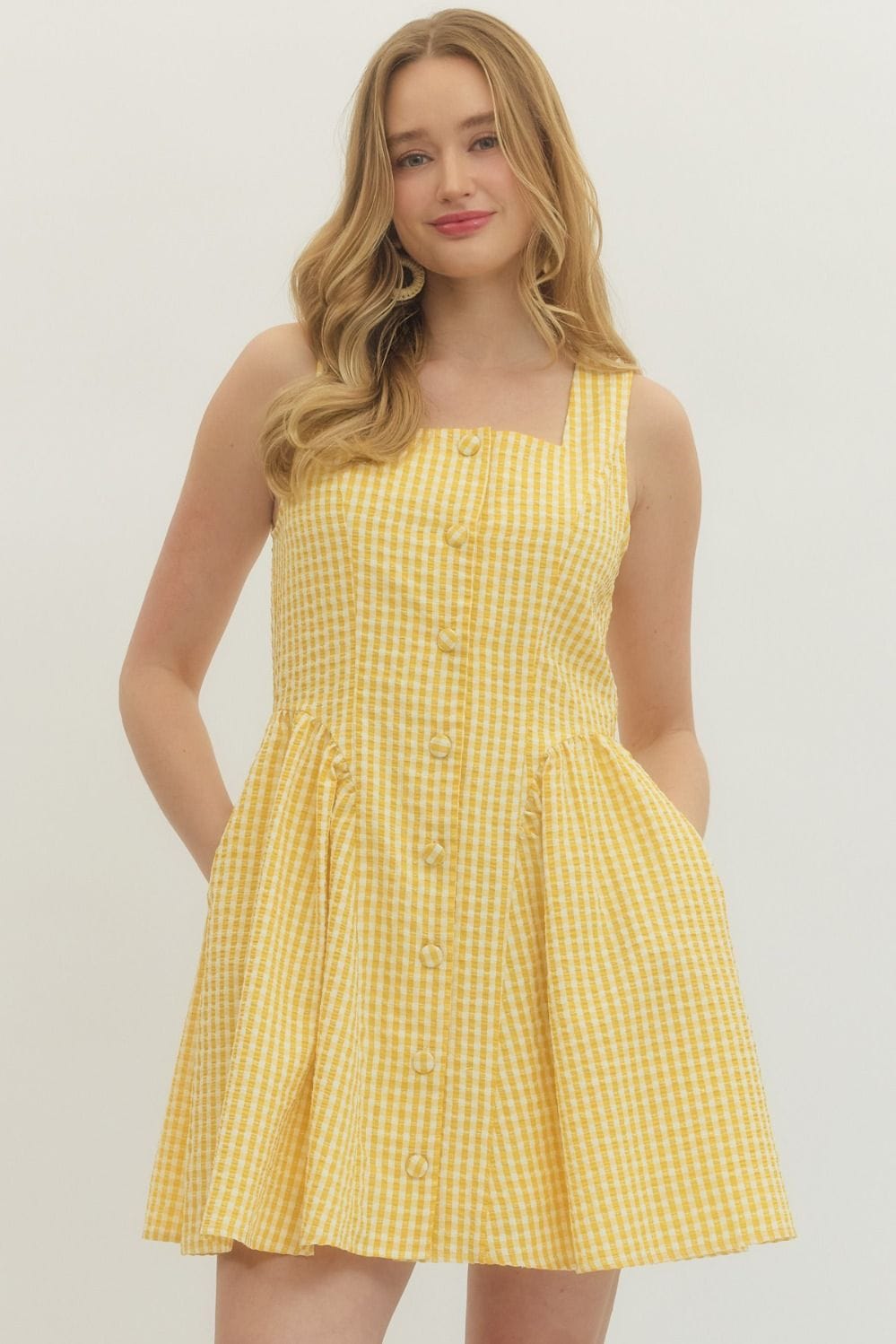 Entro Dresses Yellow Plaid Button Dress Yellow Plaid Button Dress