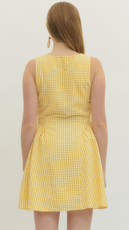 Entro Dresses Yellow Plaid Button Dress Yellow Plaid Button Dress