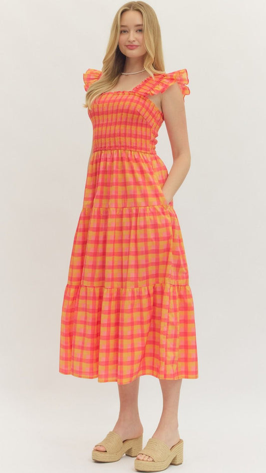 Plaid Smocked Maxi Dress