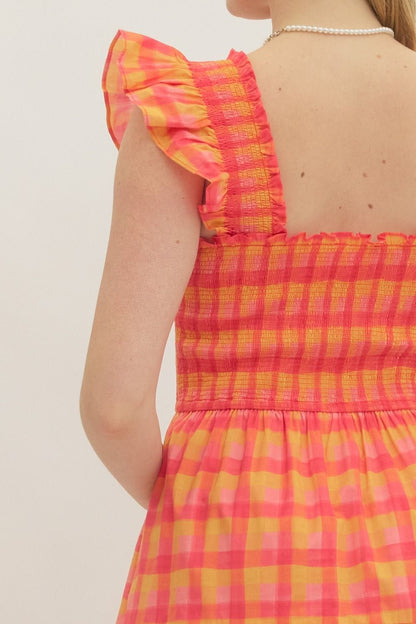 Entro Dresses Plaid Smocked Maxi Dress Plaid Smocked Maxi Dress