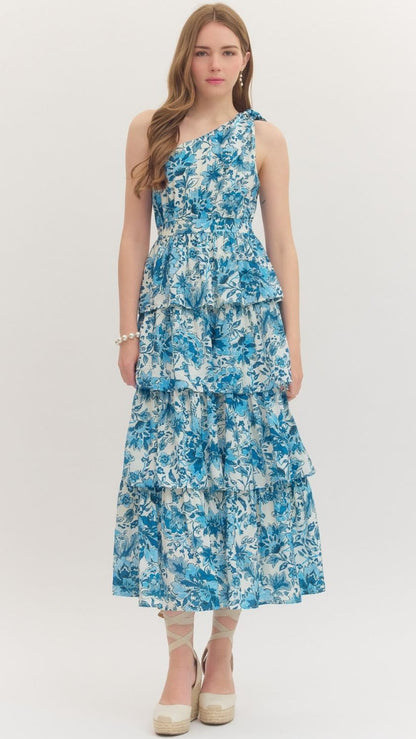 Entro Dresses One Shoulder Tiered Ruffle Dress One Shoulder Tiered Ruffle Dress