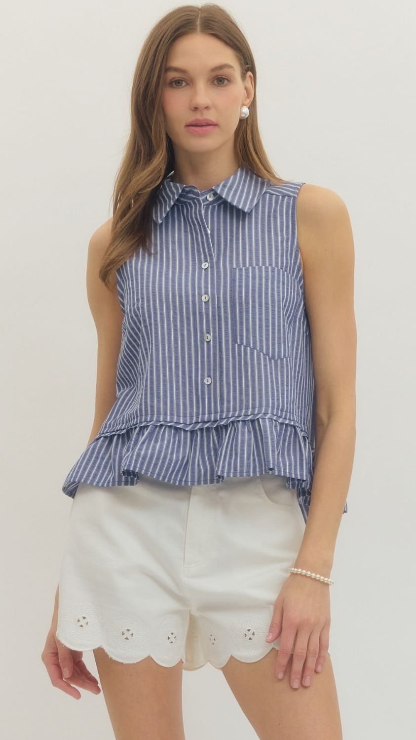 Entro Tanks Sleeveless Striped Peplum Top Sleeveless Striped Peplum Top
