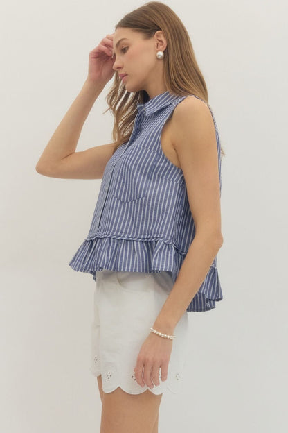 Entro Tanks Sleeveless Striped Peplum Top Sleeveless Striped Peplum Top