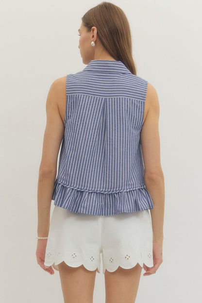 Entro Tanks Sleeveless Striped Peplum Top Sleeveless Striped Peplum Top