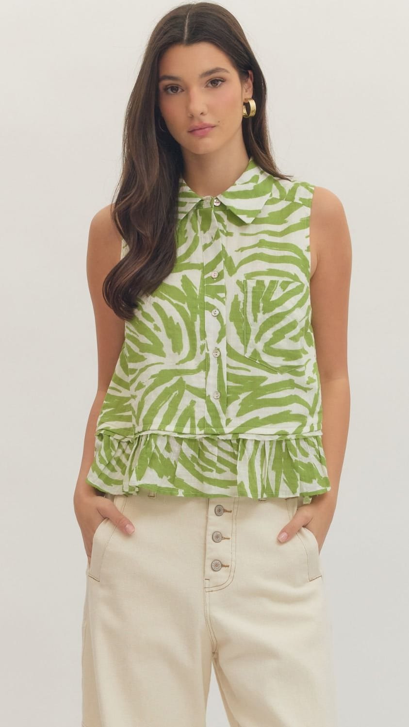 Entro Tanks Collared Sleeveless Ruffle Top Collared Sleeveless Ruffle Top