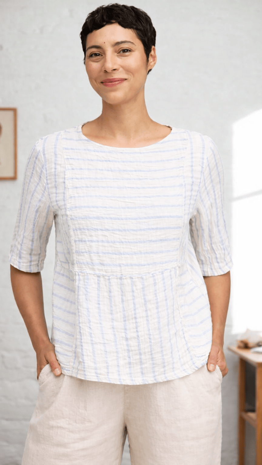 Cut Loose Tops Cut Loose Blue Stripe Seamed Boxy Top 04102110 Cut Loose Blue Stripe Seamed Boxy Top