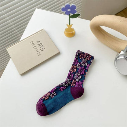 Floral Wide-Cuff Socks - Multiple Colors