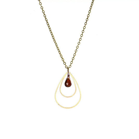 Edgy Petal Garnet Double Teardrop Necklace