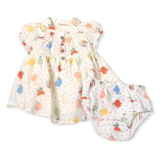 Viverano Organics Veggie Puff Sleeve Dress + Bloomer Set