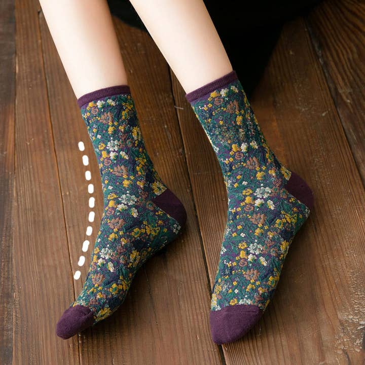 Autumn Floral Mid-Calf Socks - Multiple Colors