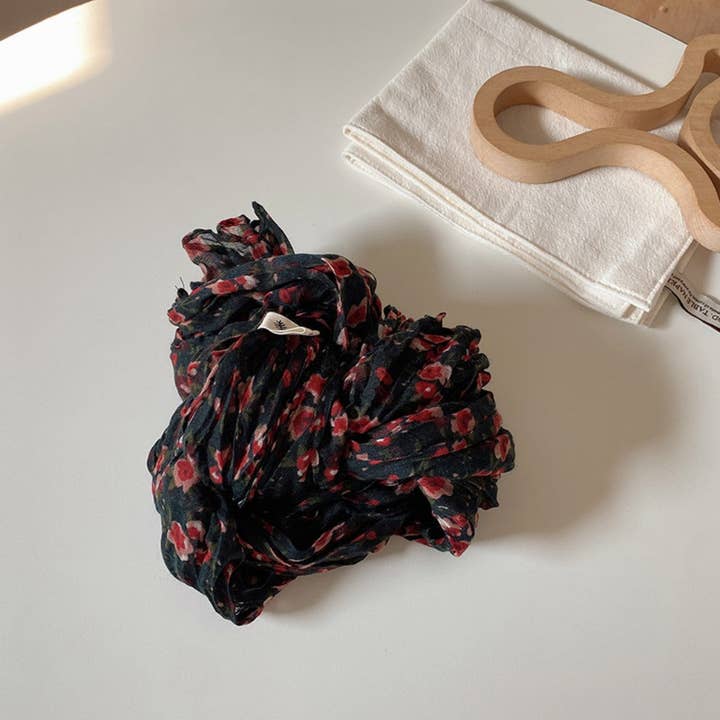 Lightweight Floral Ruched Scarf - Multiple Colors
