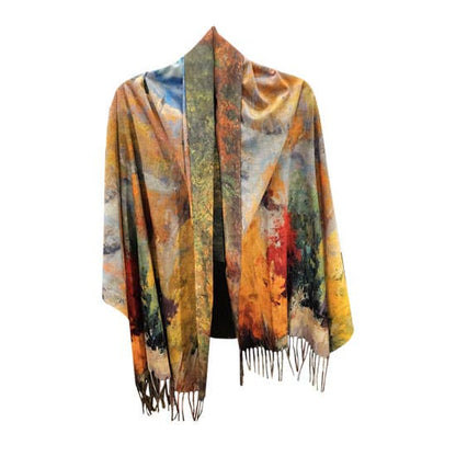 Mediterranean Concepts Scarves Med. Concepts Reversible Van Gogh Wheatfield & Fall Leaves Shawl 83231454 Med. Concepts Reversible Van Gogh Wheatfield & Fall Leaves Shawl