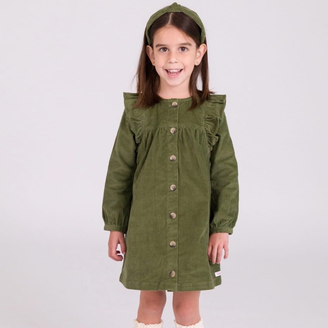 RuffleButts Children's Clothing RuffleButts Stretch Corduroy Ruffle Dress RuffleButts Stretch Corduroy Ruffle Dress