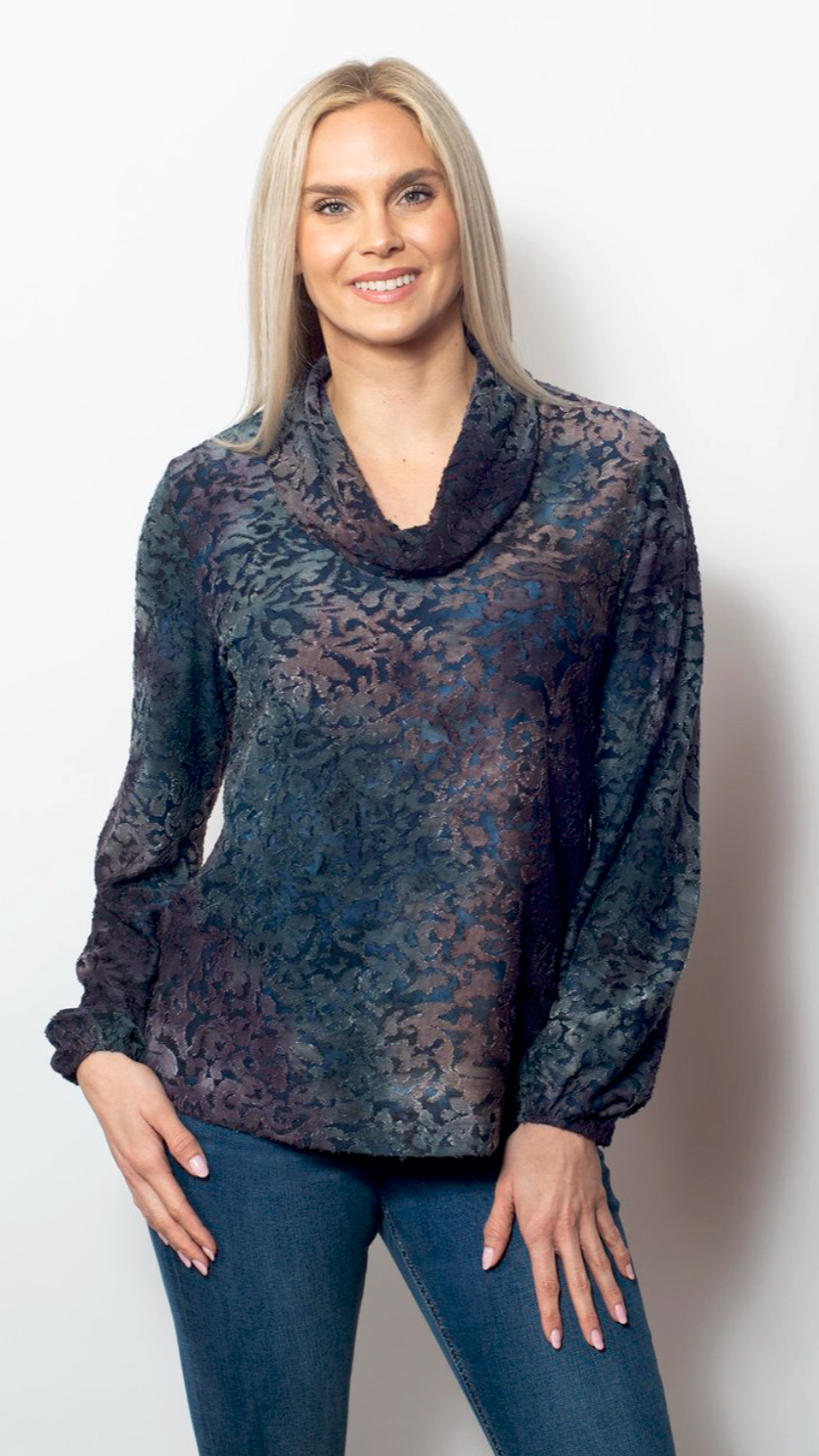 SnoSkins Burnout Eyelash Cowl Neck Blouse