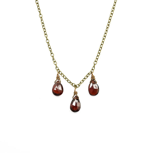 Edgy Petal Triple Garnet Teardrop Necklace