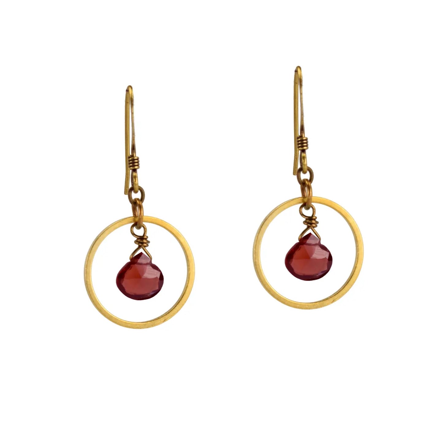 Edgy Petal Garnet Circle Hoop Earrings