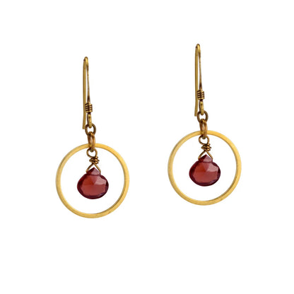 Edgy Petal Garnet Circle Hoop Earrings