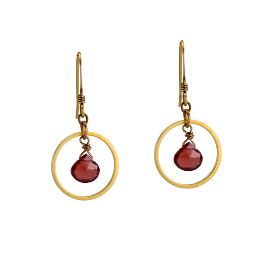 Edgy Petal Garnet Circle Hoop Earrings