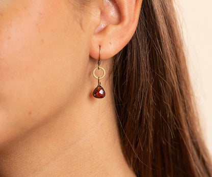 Edgy Petal Garnet Golden Circle Earrings