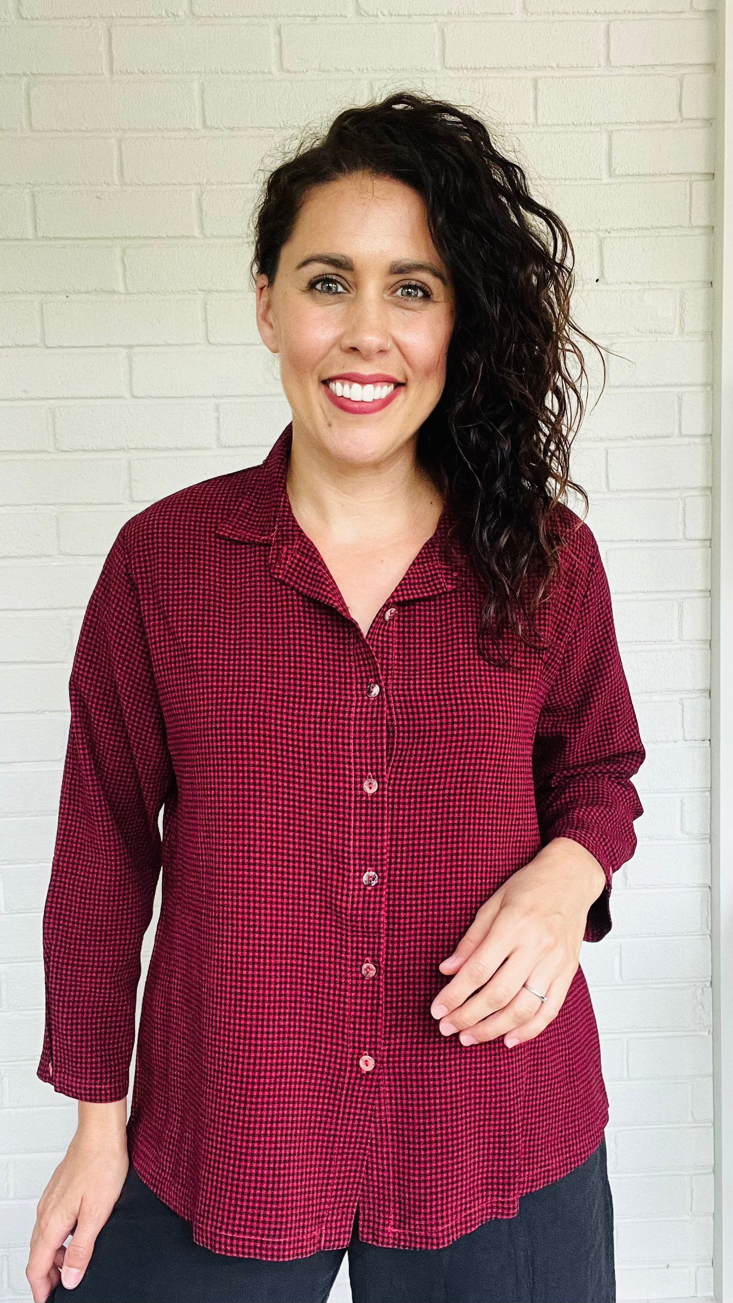 Cut Loose Mini Check Hi-Low Crop Shirt - Multiple Colors