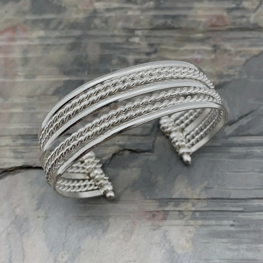 Anju Jewelry Silver Mixed Texture Cuff Bracelet