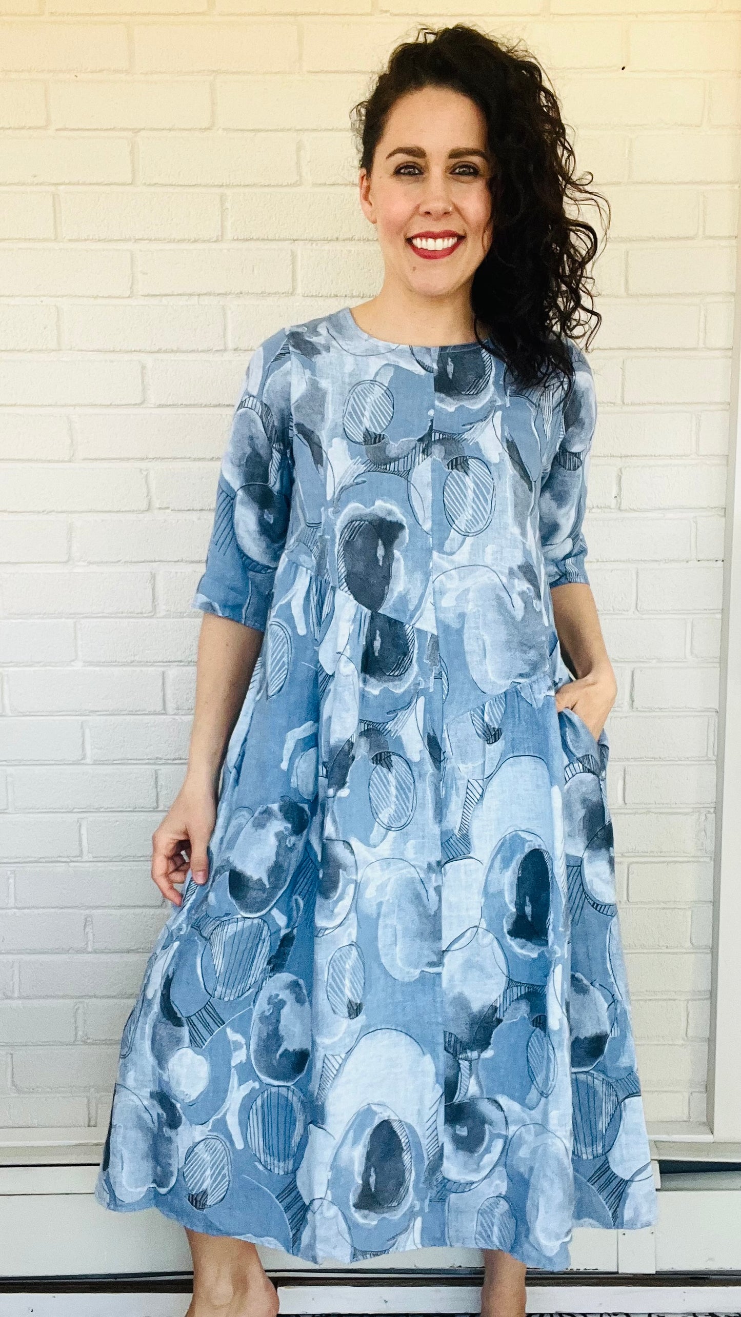 Avvolto Linen Pleated Pocket Dress - Multiple Prints