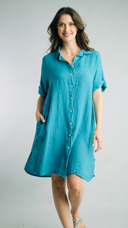 Tempo Paris Linen Short Sleeve Shirt Dress - Multiple Colors
