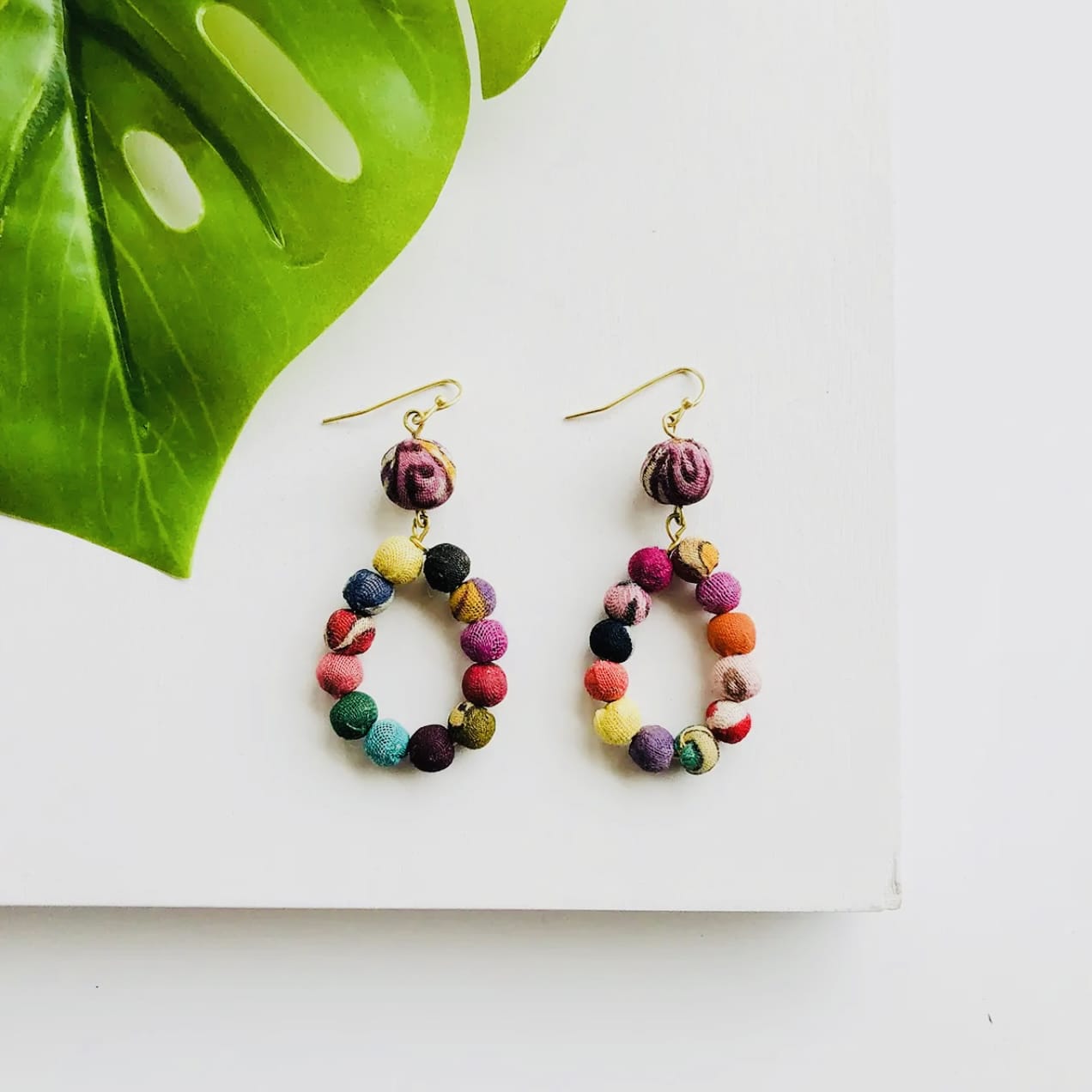 World Finds Earrings World Finds Kantha Dangling Teardrop Earrings 95396062 World Finds Kantha Dangling Teardrop Earrings