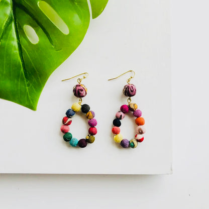 World Finds Earrings World Finds Kantha Dangling Teardrop Earrings 95396062 World Finds Kantha Dangling Teardrop Earrings