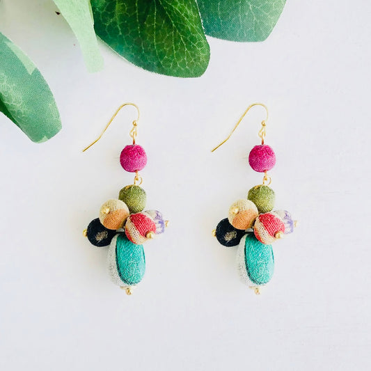 World Finds Kantha Tiered Droplet Earrings