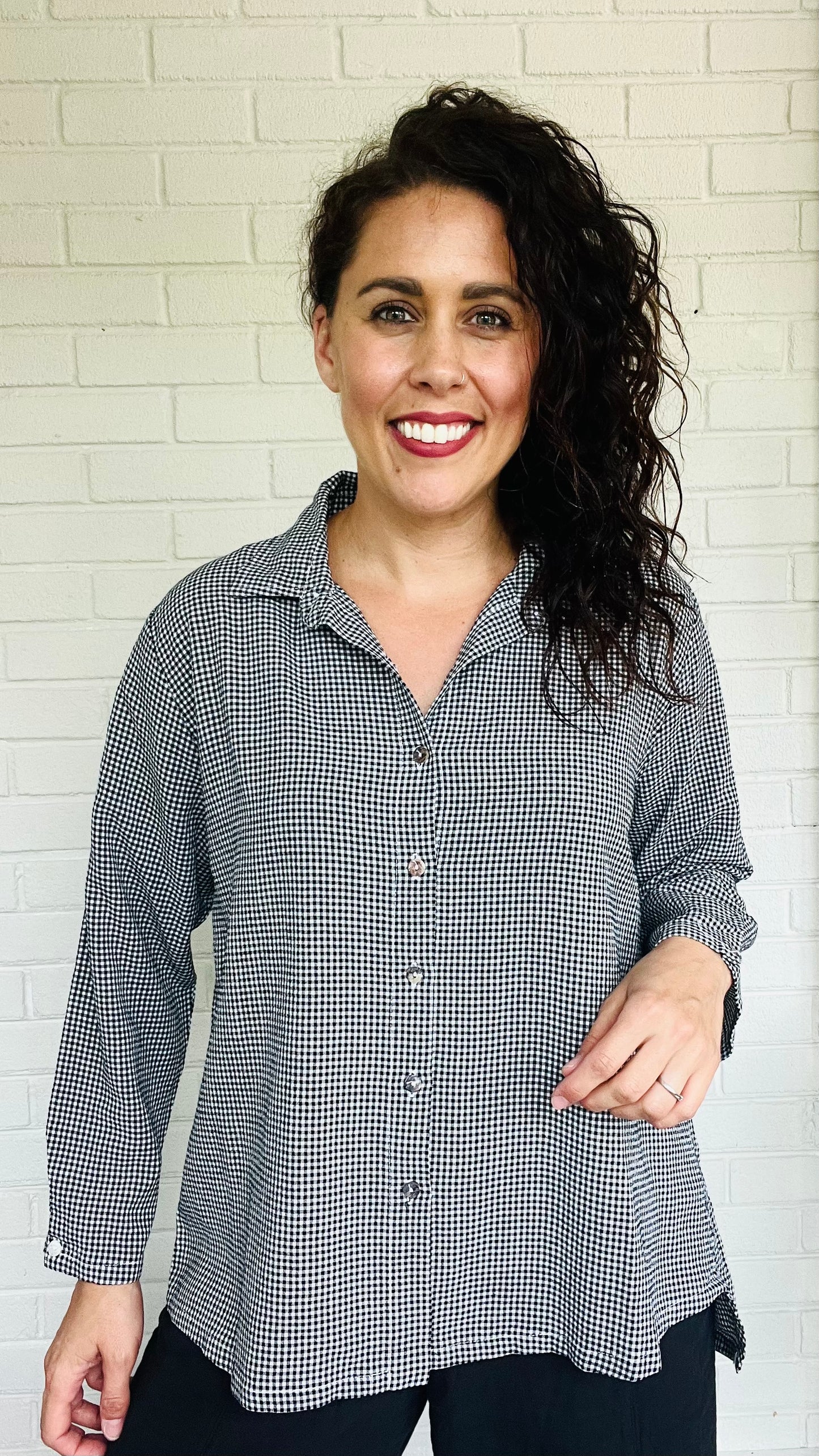 Cut Loose Mini Check Hi-Low Crop Shirt - Multiple Colors