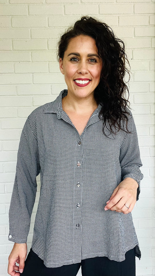 Cut Loose Mini Check Hi-Low Crop Shirt - Multiple Colors