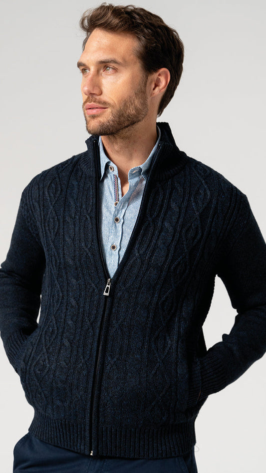 Dario Beltran Cable Knit Zip Up Sweater