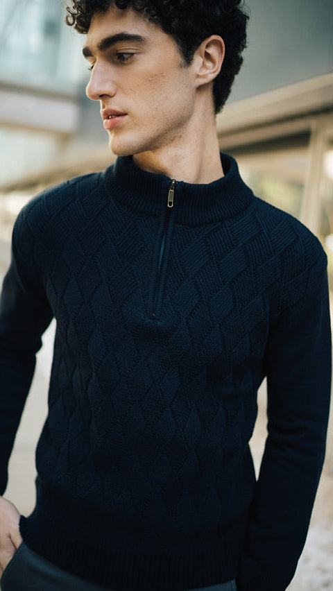 Dario Beltran Quarter Zip Quilted Pullover Sweater - Multiple Colors