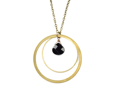 Edgy Petal Black Onyx Large Double Circle Necklace