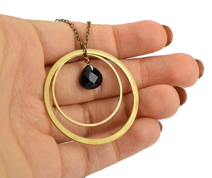 Edgy Petal Black Onyx Large Double Circle Necklace